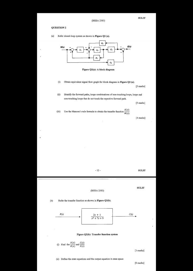 Question 2 A B Refer Closed Loop System As Shown In Figure Q2 A M S I G Beea 2383 R S G Find The H H 1