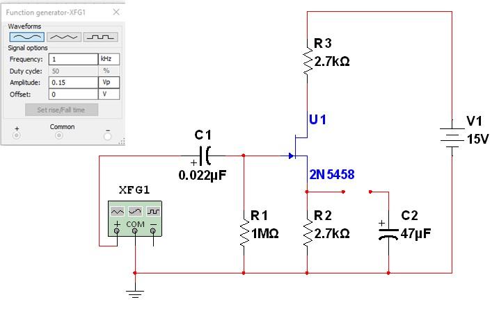 Use The Component Provided Below 2n5458 Jfet Ms10 Create The Schematic Shown Below And Change The Function Generator Set 1