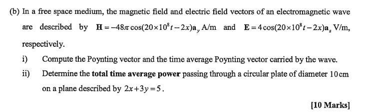 B In A Free Space Medium The Magnetic Field And Electric Field Vectors Of An Electromagnetic Wave Are Described By H 1