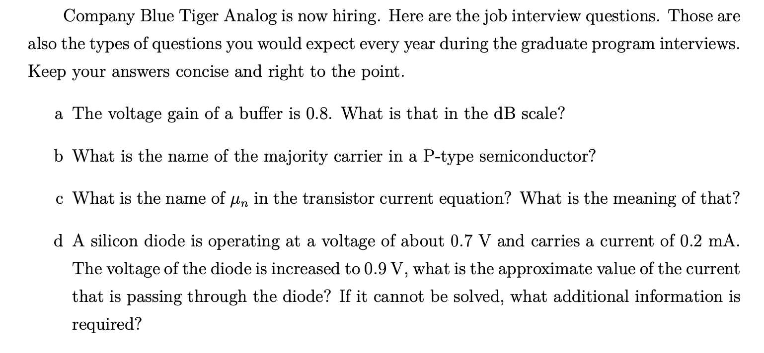 Company Blue Tiger Analog Is Now Hiring Here Are The Job Interview Questions Those Are Also The Types Of Questions You 1