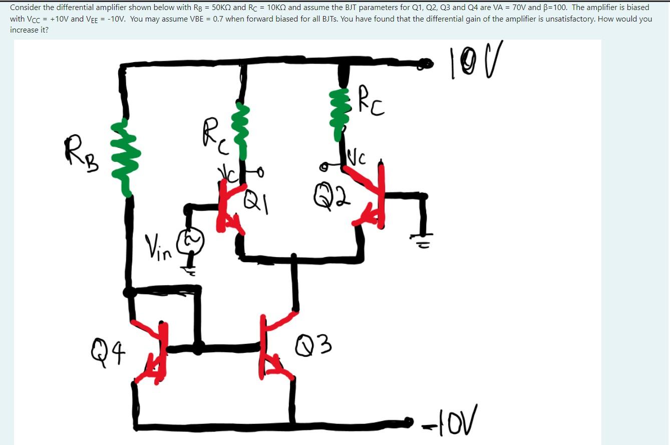 Consider The Differential Amplifier Shown Below With Rb 50kq And Rc 10k2 And Assume The Bjt Parameters For Q1 Q2 Q 1