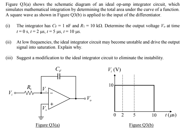 Figure Q3 A Shows The Schematic Diagram Of An Ideal Op Amp Integrator Circuit Which Simulates Mathematical Integration 1