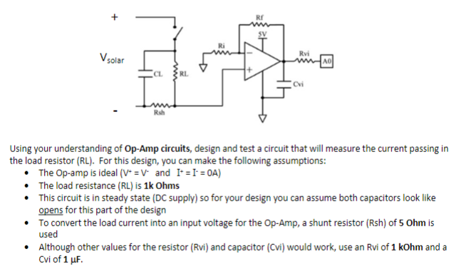 3 Cl Rl Rsh V Solar Rf Rvi Cvi Ao Using Your Understanding Of Op Amp Circuits Design And Test A Circuit That Will Measu 1