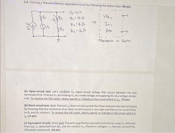 2 2 Find Out A Thevenin Norton Equivalent Circuit By Following The Below Steps 40 Pts Uslov R 1052 R R R 1