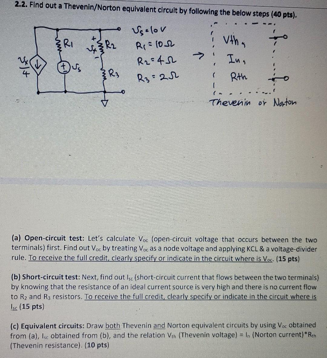 2 2 Find Out A Thevenin Norton Equivalent Circuit By Following The Below Steps 40 Pts Uslov R 1052 W Ri R Www 1