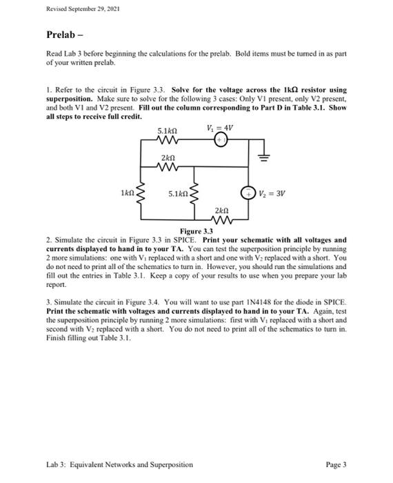 Revised September 29 2021 Prelab Read Lab 3 Before Beginning The Calculations For The Prelab Bold Items Must Be Turne 1