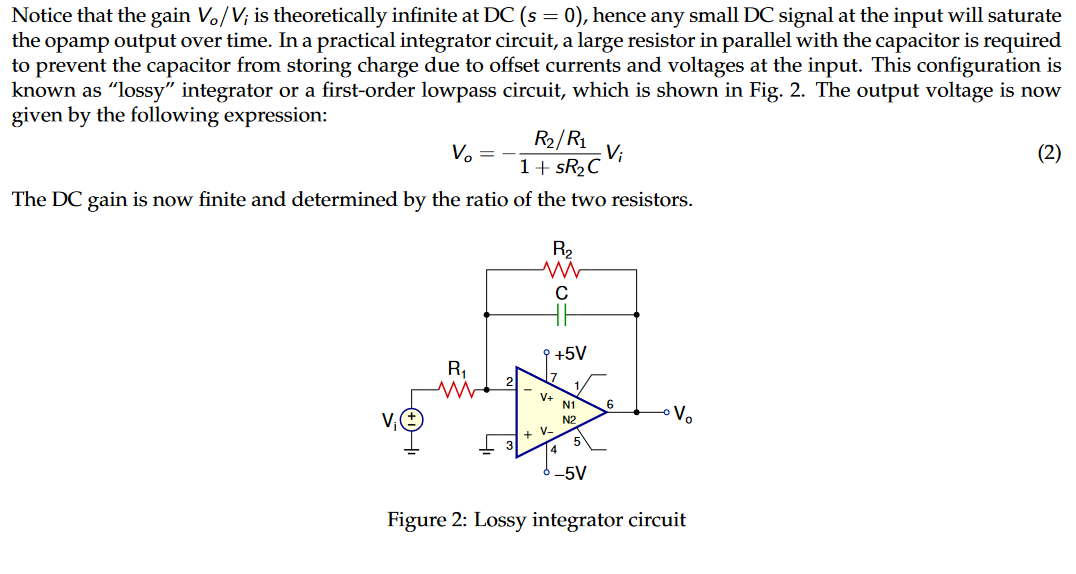 Lossy Integrator 1 For The Lossy Integrator In Fig 2 Derive The Time Domain Equation For The Output In Terms Of The I 2