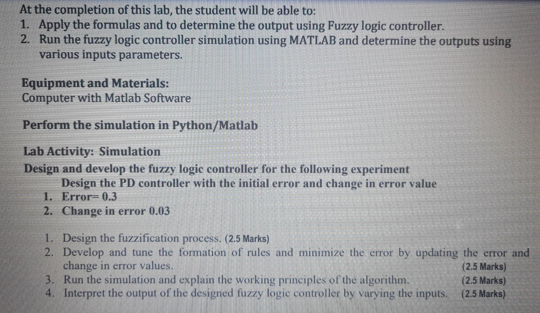 At The Completion Of This Lab The Student Will Be Able To 1 Apply The Formulas And To Determine The Output Using Fuzz 1