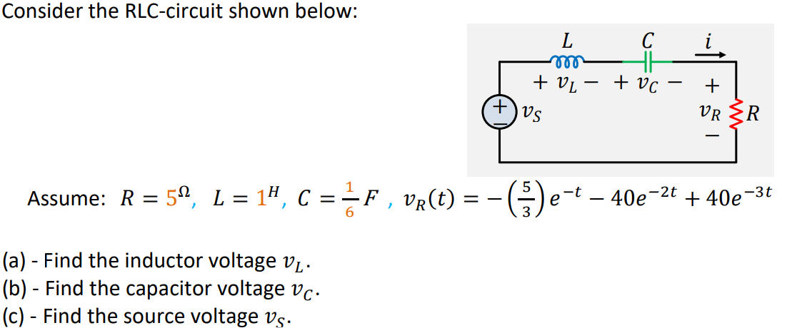 Consider The Rlc Circuit Shown Below L M Vl A Find The Inductor Voltage Vl B Find The Capacitor Voltage Vc 1