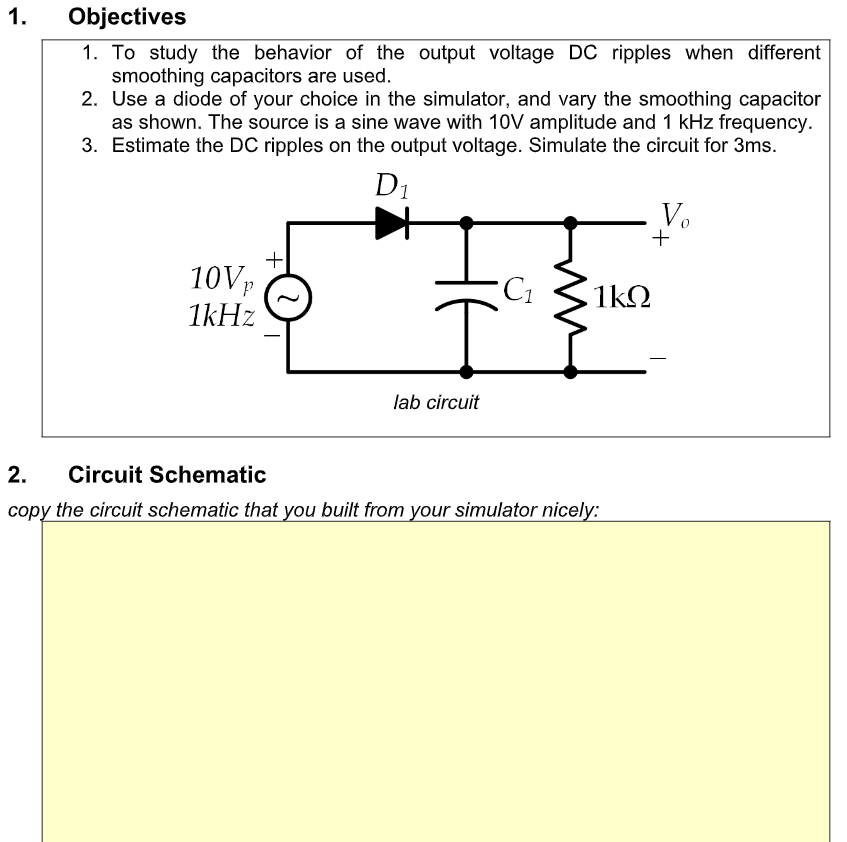 1 Objectives 1 To Study The Behavior Of The Output Voltage Dc Ripples When Different Smoothing Capacitors Are Used 2 1