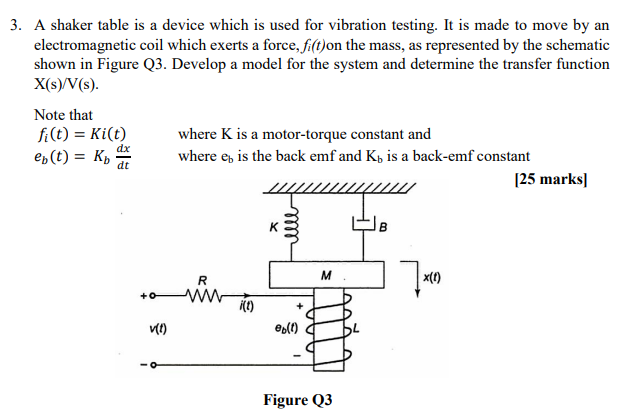 3 A Shaker Table Is A Device Which Is Used For Vibration Testing It Is Made To Move By An Electromagnetic Coil Which E 1