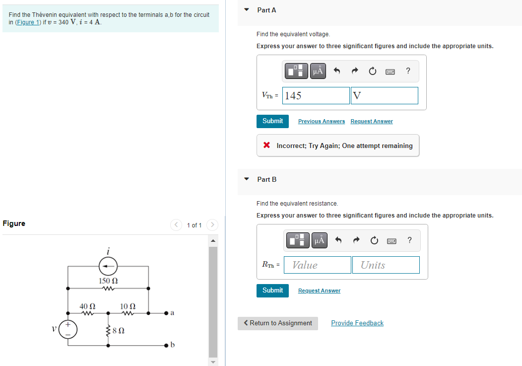 Find The Thevenin Equivalent With Respect To The Terminals A B For The Circuit In Figure 1 If V 340 V I 4 A Figu 1