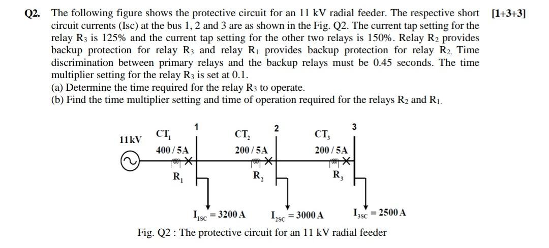 Q2 The Following Figure Shows The Protective Circuit For An 11 Kv Radial Feeder The Respective Short 1 3 3 Circuit C 1