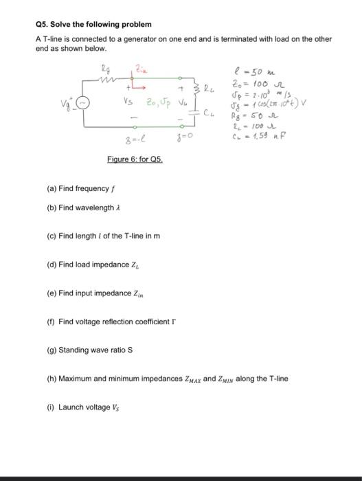 Q5 Solve The Following Problem A T Line Is Connected To A Generator On One End And Is Terminated With Load On The Other 1