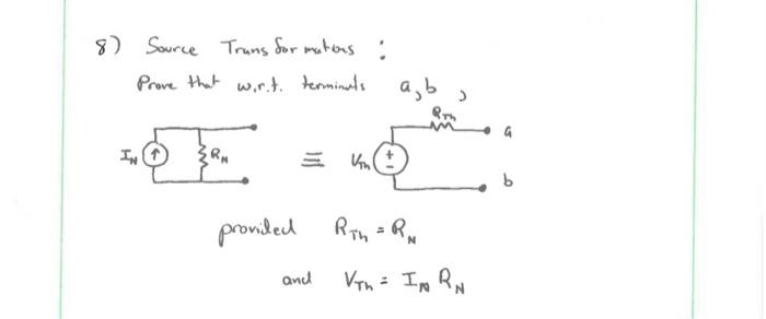 8 Source Trans For Mations Prove That Wir T Terminals In Provided Ek And A B Rth Rm N 2 Vth In Rn 1