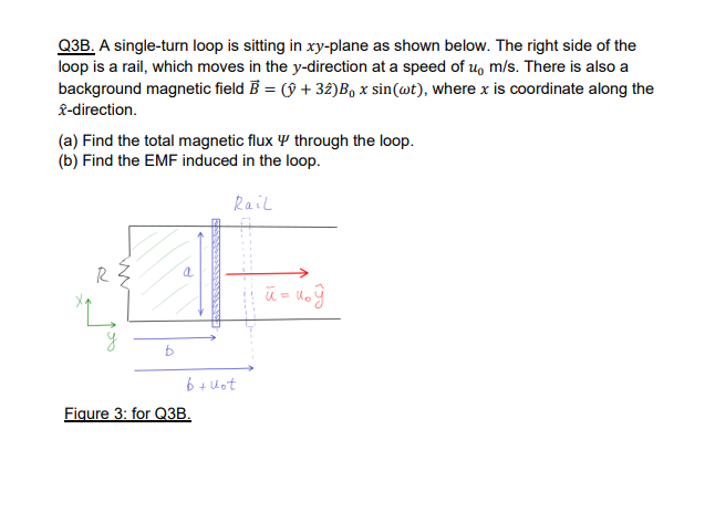 Q3b A Single Turn Loop Is Sitting In Xy Plane As Shown Below The Right Side Of The Loop Is A Rail Which Moves In The 1