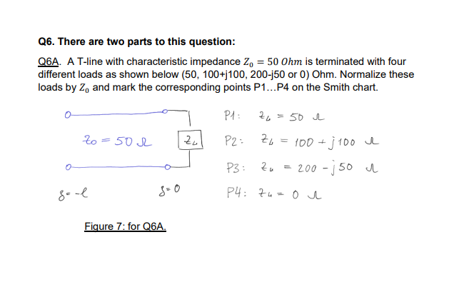 Q6 There Are Two Parts To This Question Q6a A T Line With Characteristic Impedance Z 50 Ohm Is Terminated With Fou 1