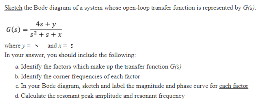 Sketch The Bode Diagram Of A System Whose Open Loop Transfer Function Is Represented By G S 4s Y S S X G S Where 1