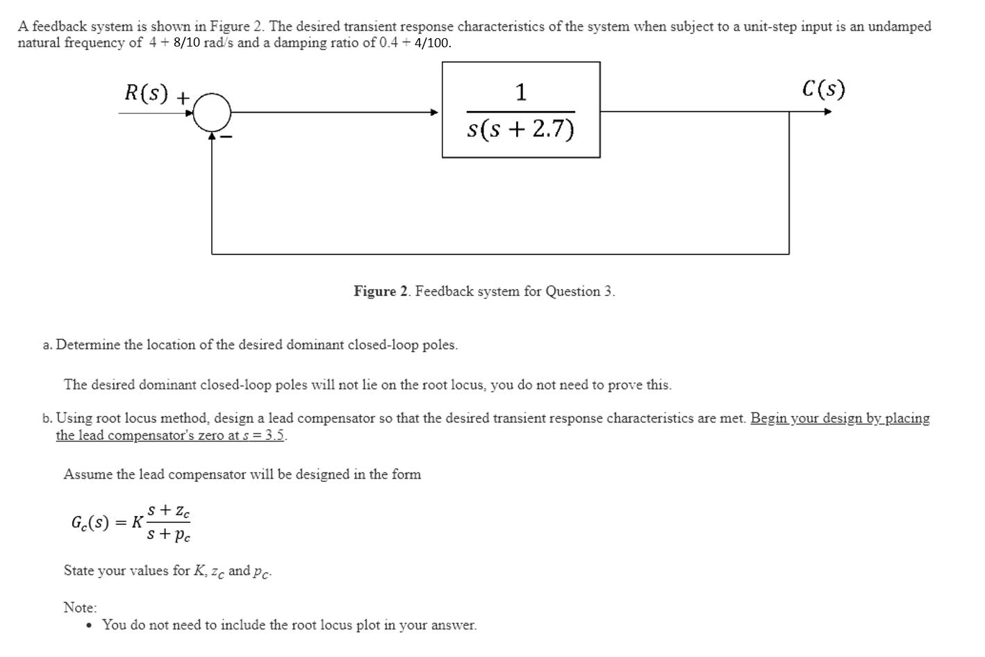 A Feedback System Is Shown In Figure 2 The Desired Transient Response Characteristics Of The System When Subject To A U 1