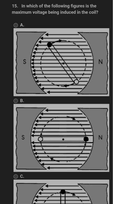 15 In Which Of The Following Figures Is The Maximum Voltage Being Induced In The Coil A S B S C N N C S D S N N 1
