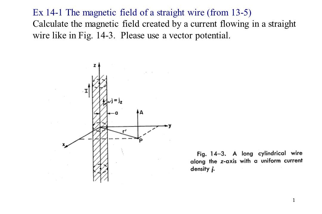 Ex 14 1 The Magnetic Field Of A Straight Wire From 13 5 Calculate The Magnetic Field Created By A Current Flowing In A 1