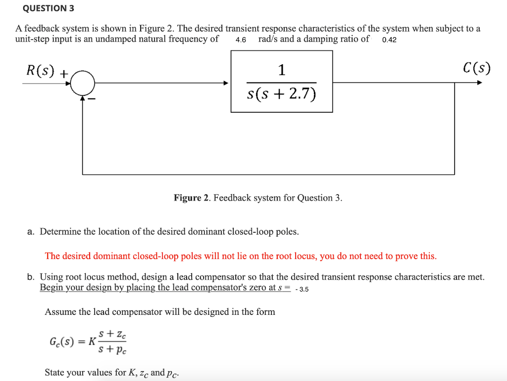 Question 3 A Feedback System Is Shown In Figure 2 The Desired Transient Response Characteristics Of The System When Sub 1