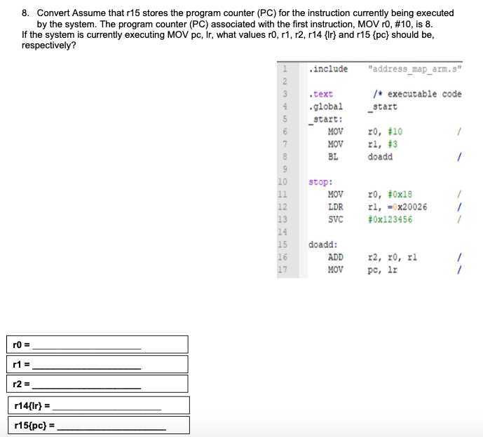 8 Convert Assume That R15 Stores The Program Counter Pc For The Instruction Currently Being Executed By The System T 1
