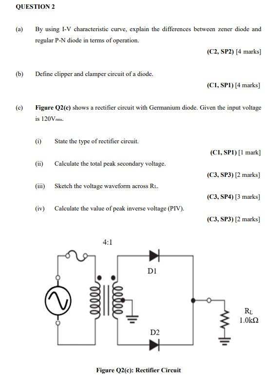 Question 2 A By Using I V Characteristic Curve Explain The Differences Between Zener Diode And Regular P N Diode In T 1