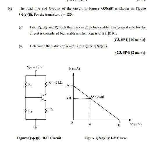 C The Load Line And Q Point Of The Circuit In Figure Q3 C I Is Shown In Figure Q3 C Ii For The Transistor Ss 12 1