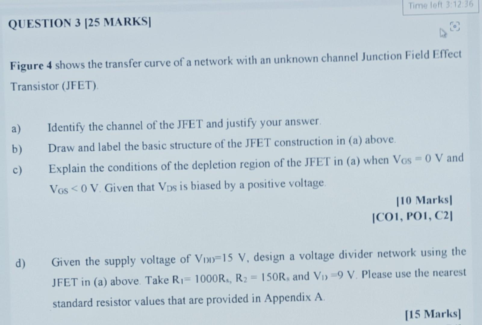 Question 3 25 Marks Figure 4 Shows The Transfer Curve Of A Network With An Unknown Channel Junction Field Effect Trans 1