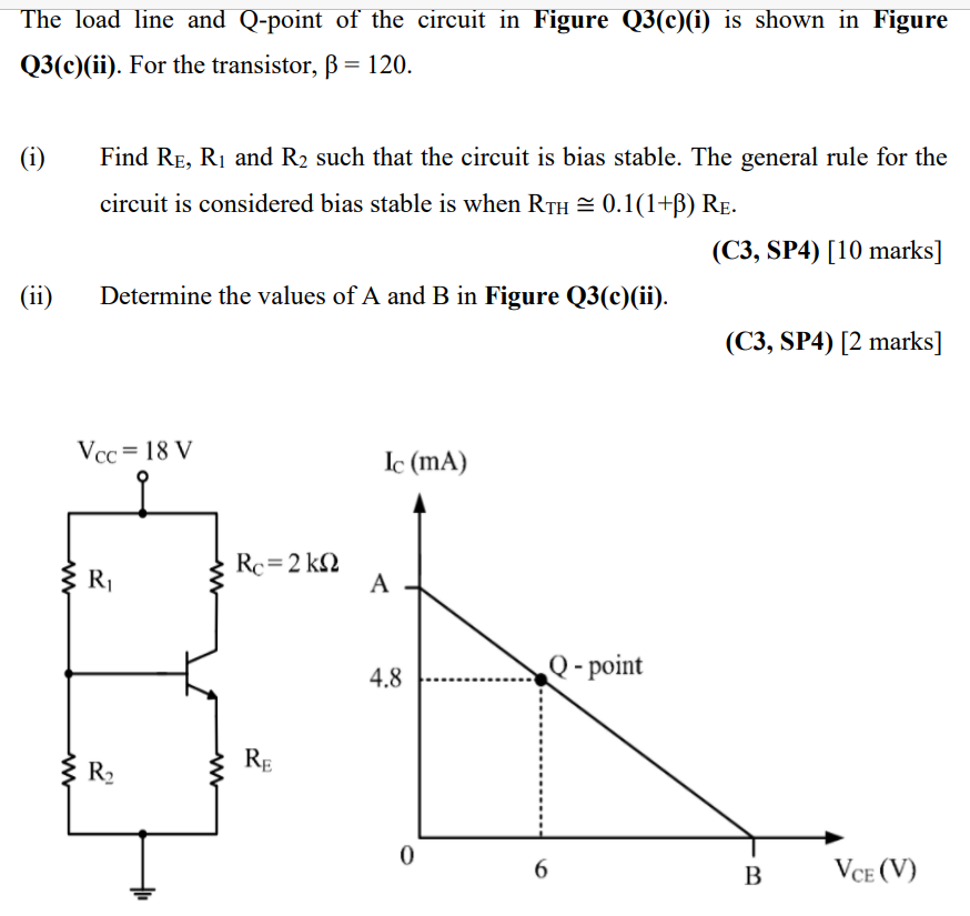 The Load Line And Q Point Of The Circuit In Figure Q3 C I Is Shown In Figure Q3 C Ii For The Transistor Ss 120 1