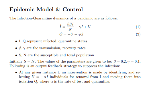 Epidemic Model Control The Infection Quarantine Dynamics Of A Pandemic Are As Follows I Bsi Yi U N Q U 1q 1 2 1