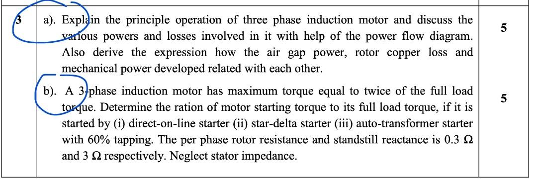 3 5 A Explain The Principle Operation Of Three Phase Induction Motor And Discuss The Various Powers And Losses Involve 1