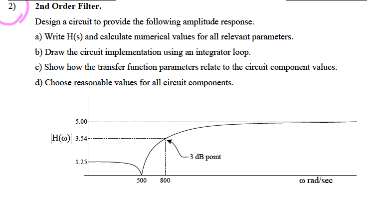 2 2nd Order Filter Design A Circuit To Provide The Following Amplitude Response A Write H S And Calculate Numerical 1