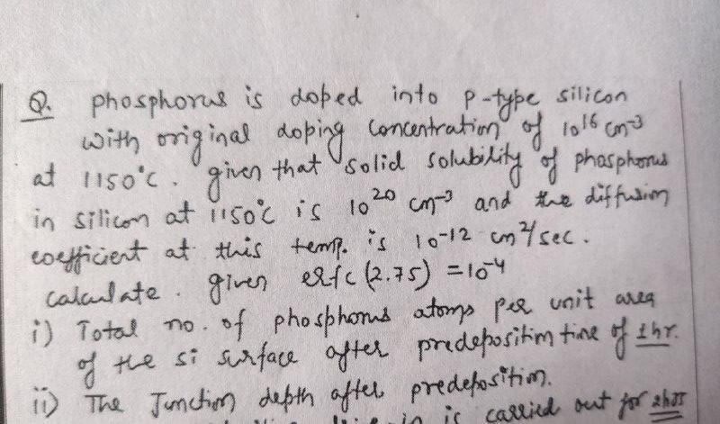 Q Silicon Phosphorus Is Doped Into P Type With Original Doping Concentration Of 1016 3 At 1150 C Given That Solid So 1