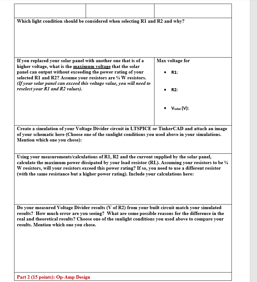 Data Sheet Part 1 15 Points Voltage Divider Design What Do You Think The Purpose Of The Diode Rectifier Is In This De 2