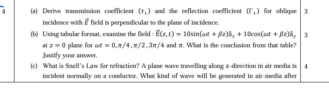 A Derive Transmission Coefficient 11 And The Reflection Coefficient T For Oblique 3 Incidence With E Field Is Pe 1
