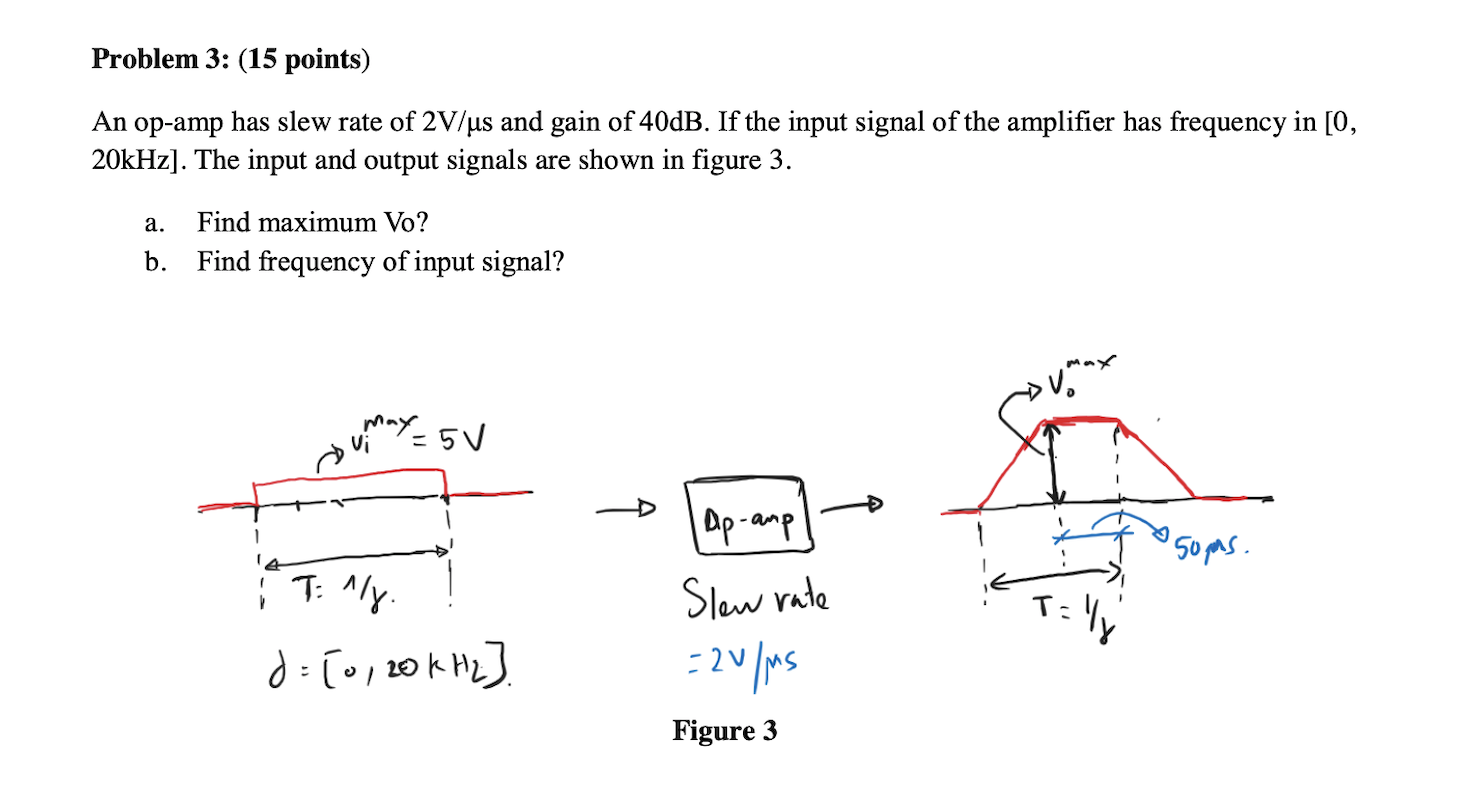 Problem 3 15 Points An Op Amp Has Slew Rate Of 2v Us And Gain Of 40db If The Input Signal Of The Amplifier Has Frequ 1
