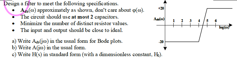 Design A Filter To Meet The Following Specifications Adb Approximately As Shown Don T Care About Q The Circuit S 1