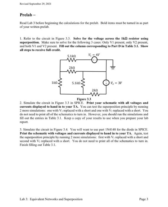 Revised September 29 2021 Prelab Read Lab 3 Before Beginning The Calculations For The Prelab Bold Items Must Be Turne 1