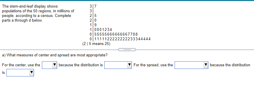 The Stem And Leaf Display Shows Populations Of The 50 Regions In Millions Of People According To A Census Complete Pa 1