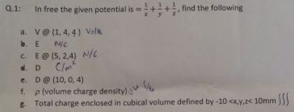 In Free The Given Potential Is Find The Following A V 1 4 4 Valk B E Q 1 N C C E 5 2 4 N C C M D D D 1