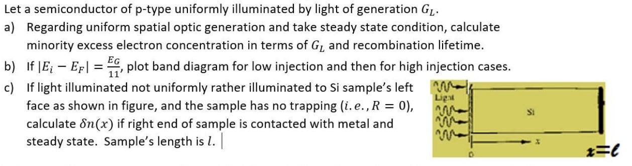 Let A Semiconductor Of P Type Uniformly Illuminated By Light Of Generation G A Regarding Uniform Spatial Optic Genera 1