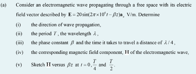 A Consider An Electromagnetic Wave Propagating Through A Free Space With Its Electric Field Vector Described By E 20 1
