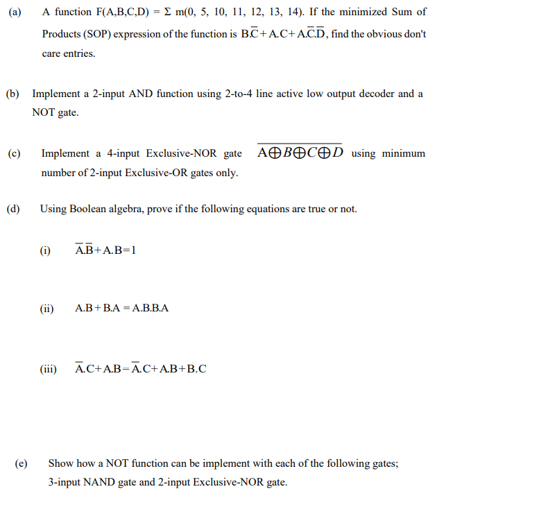A A Function F A B C D M 0 5 10 11 12 13 14 If The Minimized Sum Of Products Sop Expression Of The Functi 1