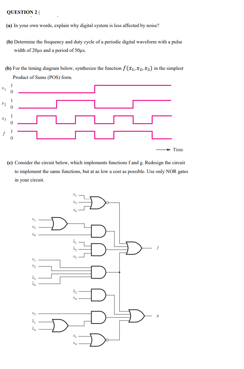 Question 2 A In Your Own Words Explain Why Digital System Is Less Affected By Noise B For The Timing Diagram Belo 1