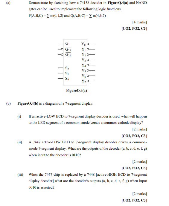 B Demonstrate By Sketching How A 74138 Decoder In Figureq 4 A And Nand Gates Can Be Used To Implement The Following L 1