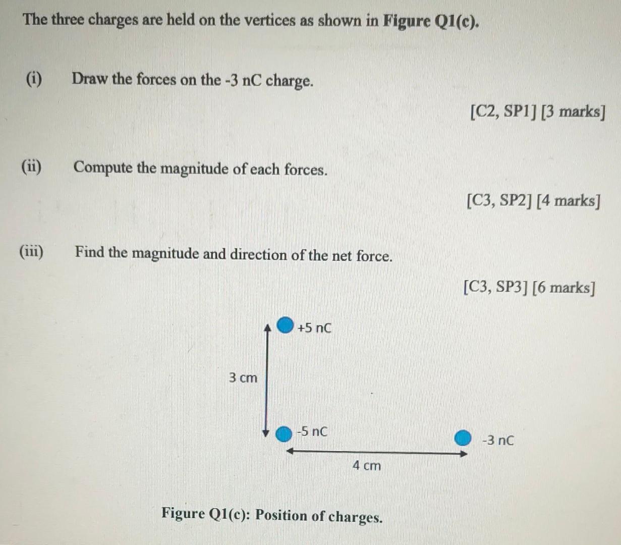 The Three Charges Are Held On The Vertices As Shown In Figure Q1 C I Ii Iii Draw The Forces On The 3 Nc Charge 1