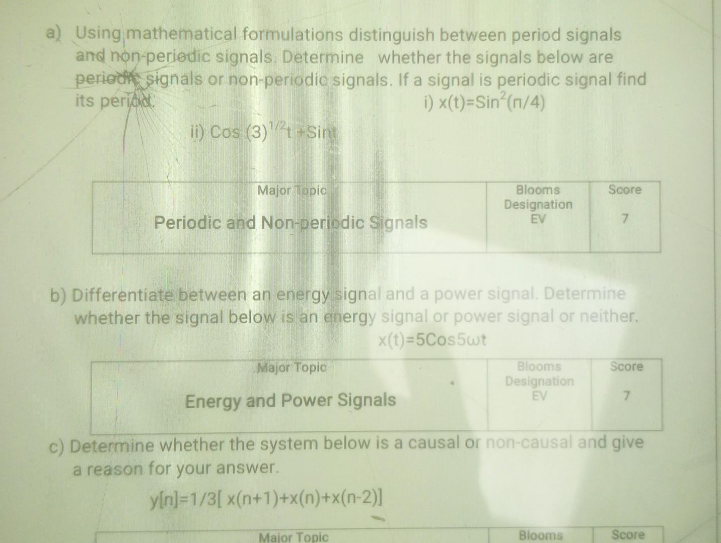 A Using Mathematical Formulations Distinguish Between Period Signals And Non Periodic Signals Determine Whether The Si 1