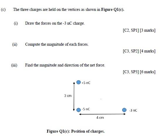 O The Three Charges Are Held On The Vertices As Shown In Figure Q1 C 1 111 Draw The Forces On The 3 Nc Charge Co 1